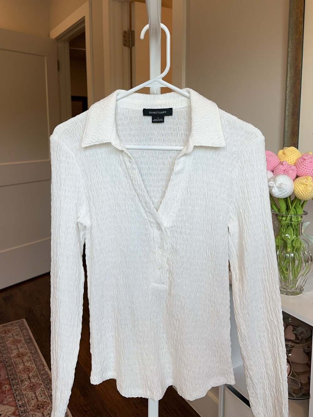 Sanctuary Textured Long Sleeve Polo White Size S